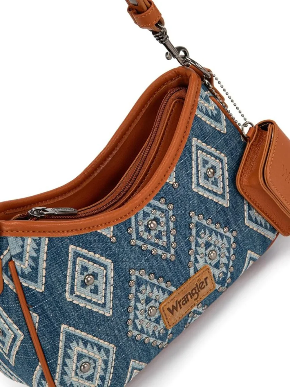 Wrangler Shoulder Bag for Women Denim Rivet Hobo Purse With Detachable Pouch